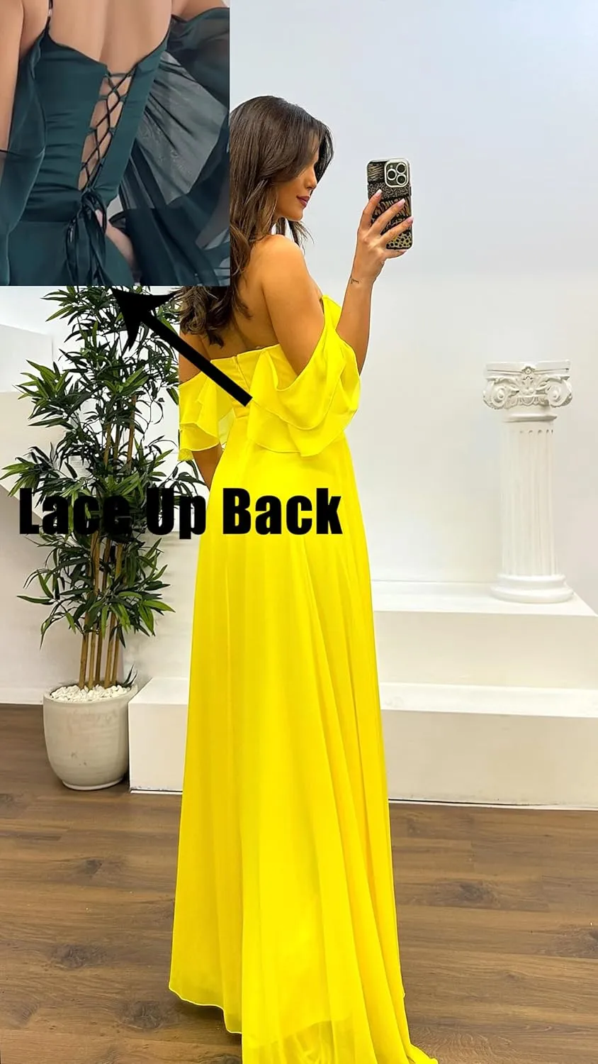Bridesmaid Dress 2025 Ruffle A Line Formal Dress Elegant Chiffon Maxi Gown LB019