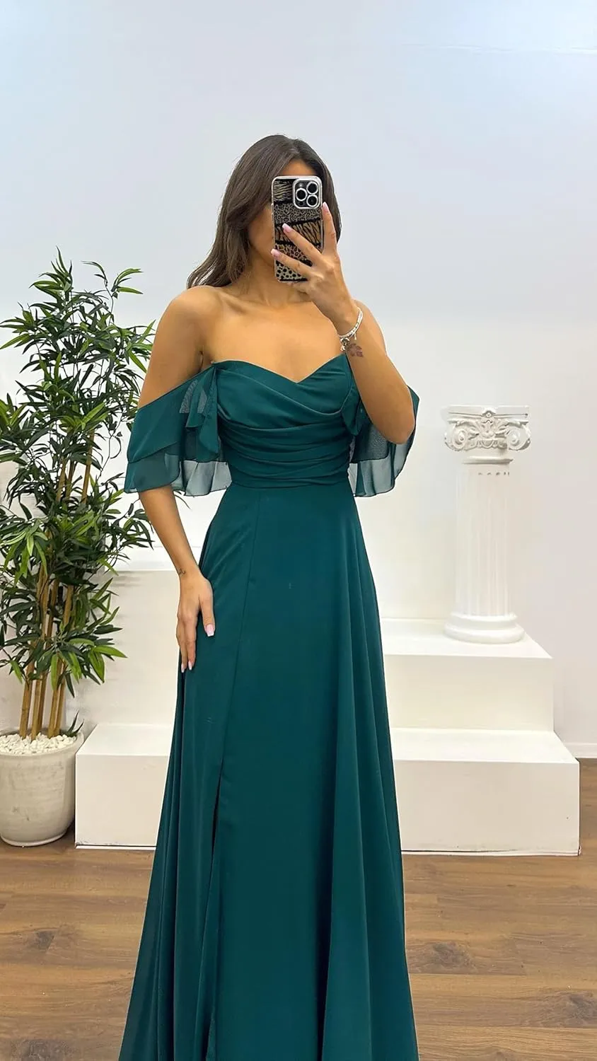 Bridesmaid Dress 2025 Ruffle A Line Formal Dress Elegant Chiffon Maxi Gown LB019