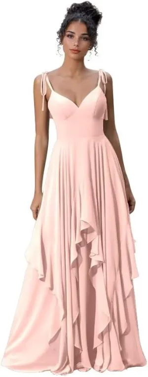 Bridesmaid Dresses for Women 2024 Floor Length Chiffon Wedding Guest Dress A-line V-Neck Sleeveless Formal Gown