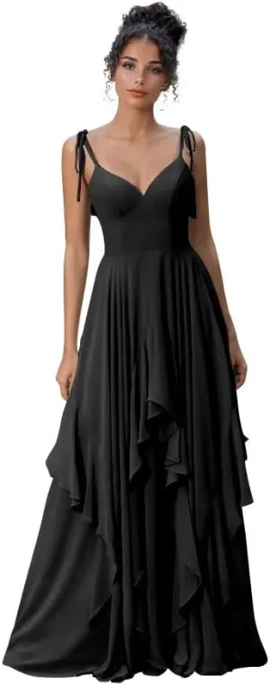 Bridesmaid Dresses for Women 2024 Floor Length Chiffon Wedding Guest Dress A-line V-Neck Sleeveless Formal Gown
