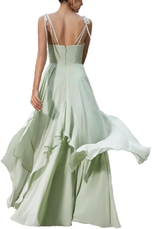 Bridesmaid Dresses for Women 2024 Floor Length Chiffon Wedding Guest Dress A-line V-Neck Sleeveless Formal Gown