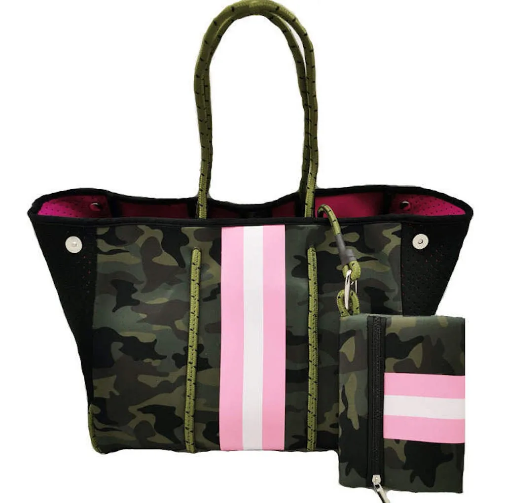 Camo w/Pink Stripe Neoprene Tote