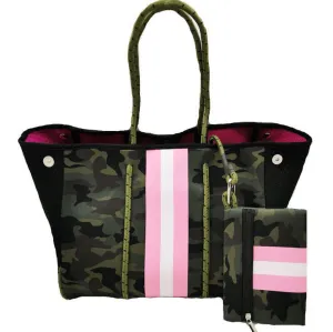 Camo w/Pink Stripe Neoprene Tote