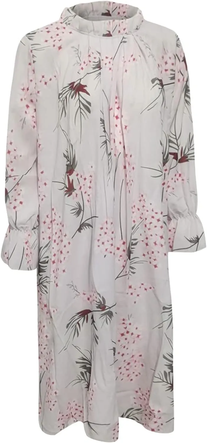 Casual Chiffon Mini Breathable Dresses Soft Women - Flower Long Sleeve Crew Neck Loose Ruffle Dress
