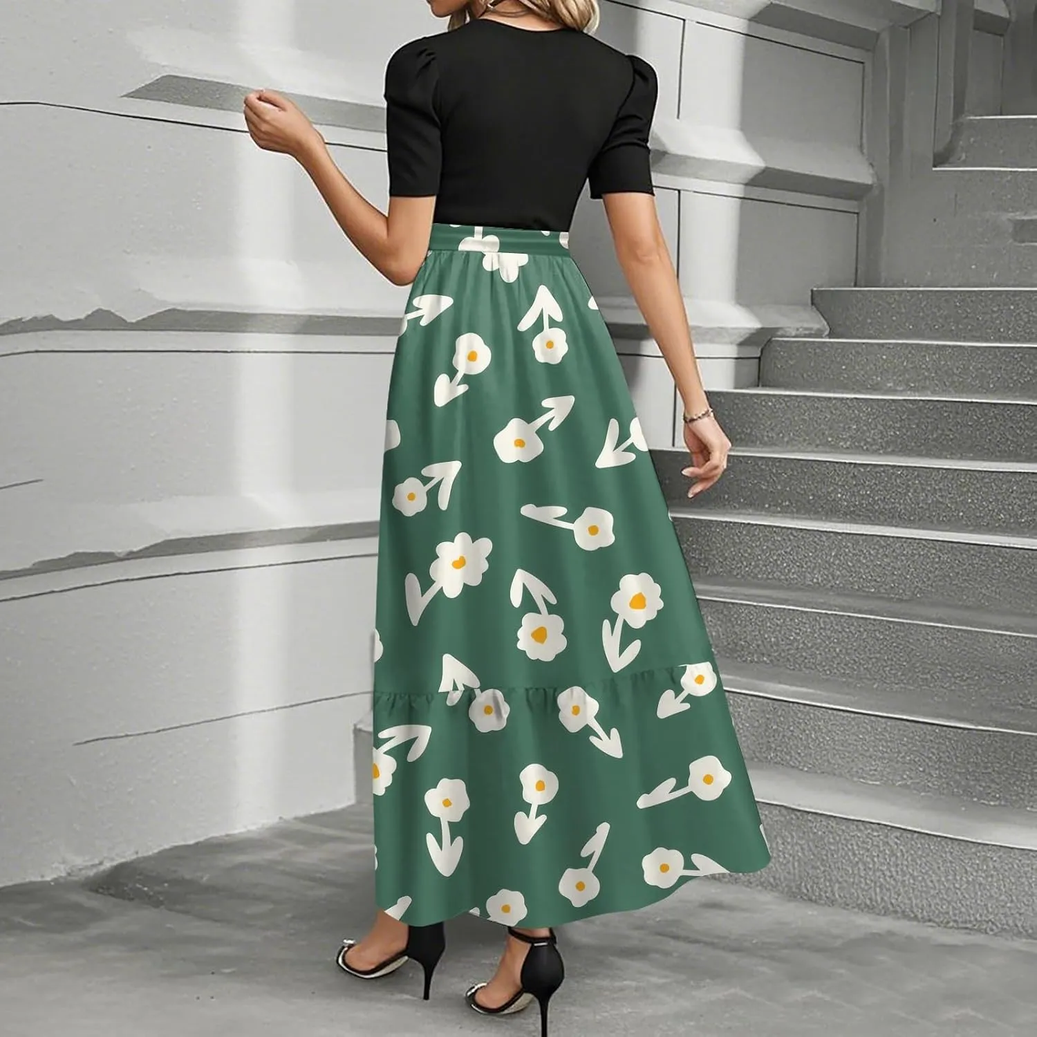 Casual Dresses for Women 2025, Elegant Bow Detail Beach Boho High Waisted Flower Print Womens Sundresses