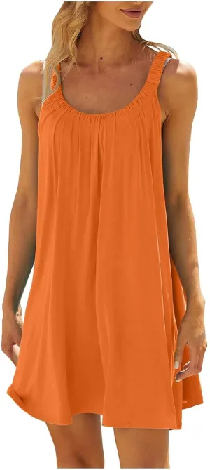Casual Dresses for Women Basic Summer Beach Coverup Sun Dresses Soft Sleeveless Crewneck Hawaiian Mini Sun Dresses