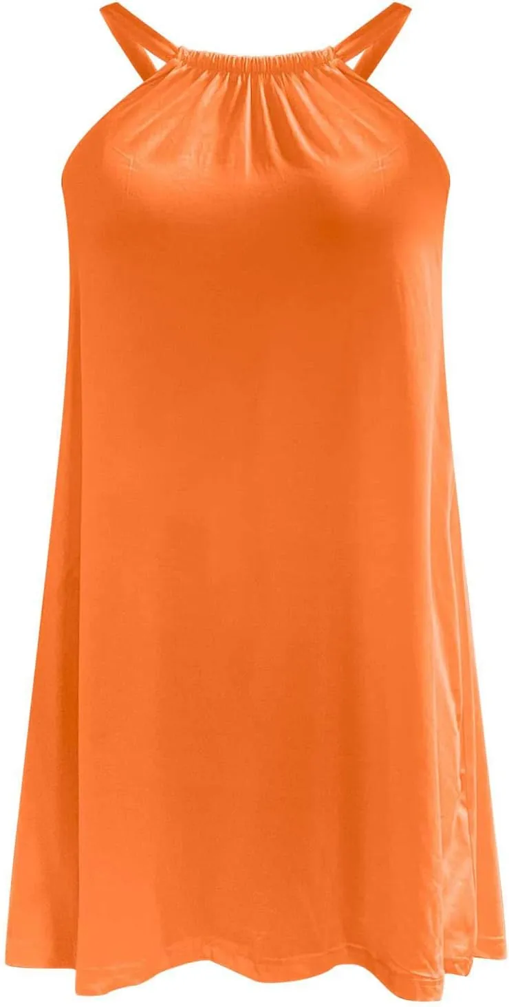 Casual Dresses for Women Basic Summer Beach Coverup Sun Dresses Soft Sleeveless Crewneck Hawaiian Mini Sun Dresses