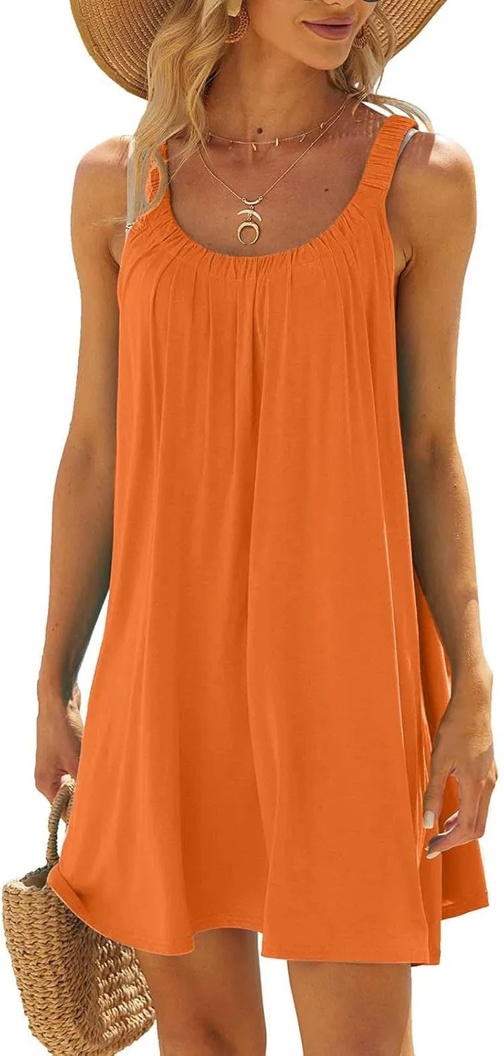 Casual Dresses for Women Basic Summer Beach Coverup Sun Dresses Soft Sleeveless Crewneck Hawaiian Mini Sun Dresses