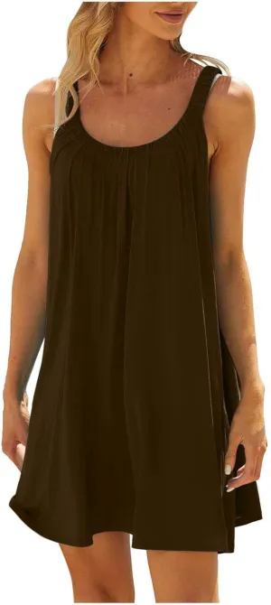Casual Dresses for Women Basic Summer Beach Coverup Sun Dresses Soft Sleeveless Crewneck Hawaiian Mini Sun Dresses