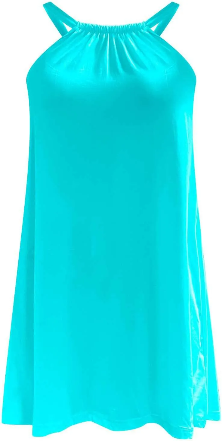 Casual Dresses for Women Basic Summer Beach Coverup Sun Dresses Soft Sleeveless Crewneck Hawaiian Mini Sun Dresses