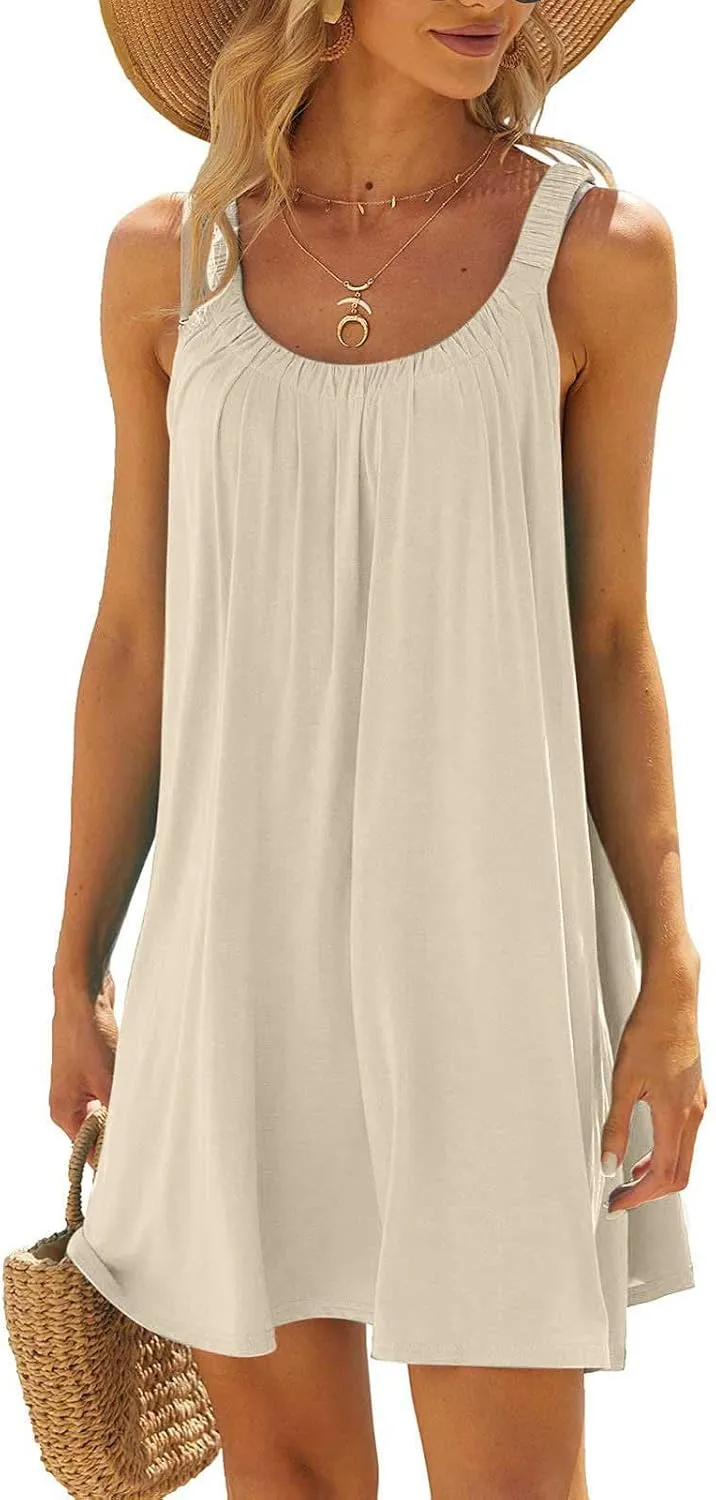 Casual Dresses for Women Basic Summer Beach Coverup Sun Dresses Soft Sleeveless Crewneck Hawaiian Mini Sun Dresses