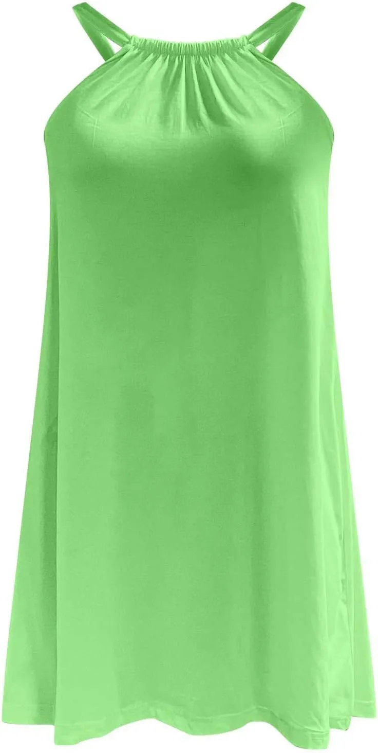 Casual Dresses for Women Basic Summer Beach Coverup Sun Dresses Soft Sleeveless Crewneck Hawaiian Mini Sun Dresses