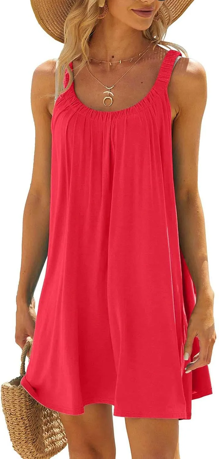 Casual Dresses for Women Basic Summer Beach Coverup Sun Dresses Soft Sleeveless Crewneck Hawaiian Mini Sun Dresses