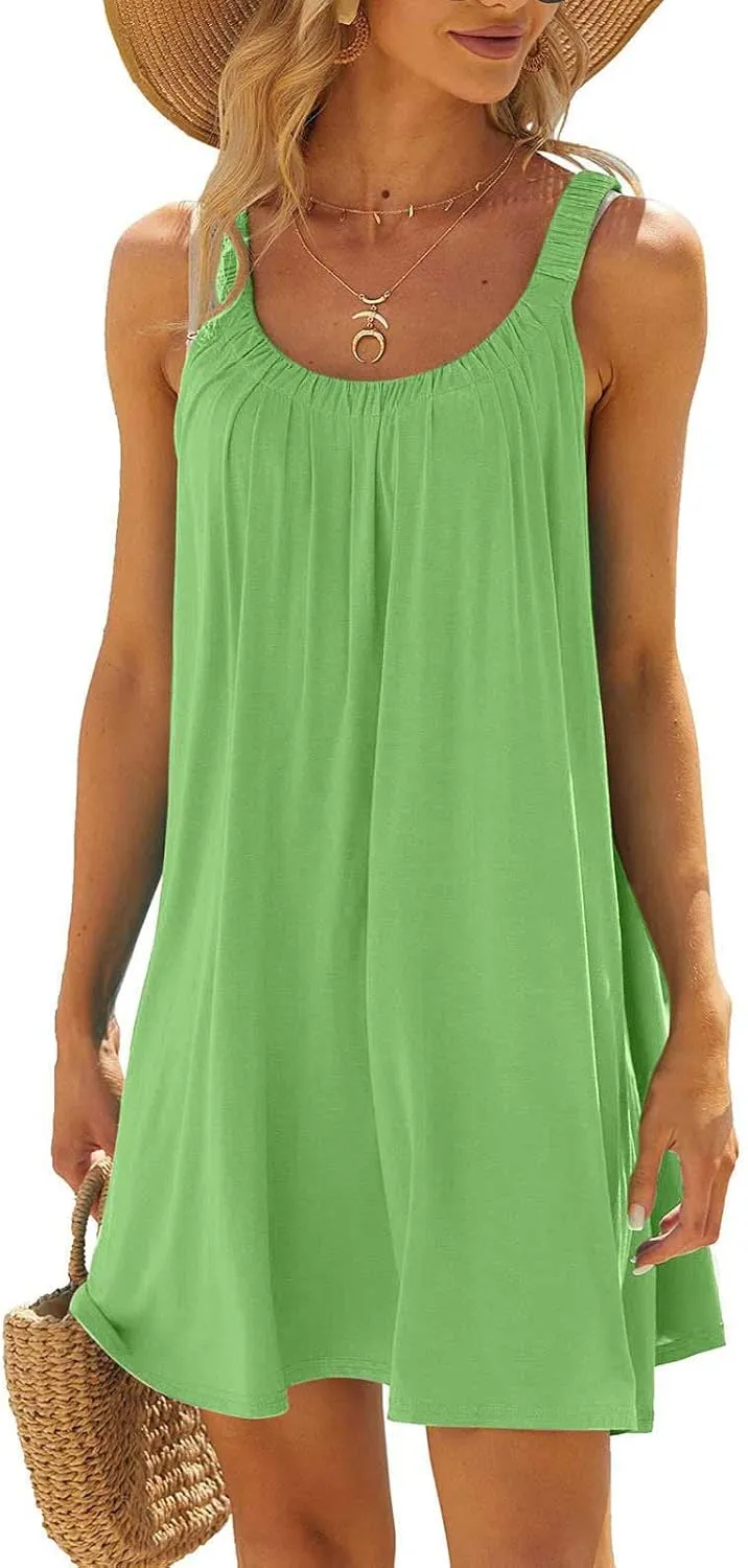Casual Dresses for Women Basic Summer Beach Coverup Sun Dresses Soft Sleeveless Crewneck Hawaiian Mini Sun Dresses