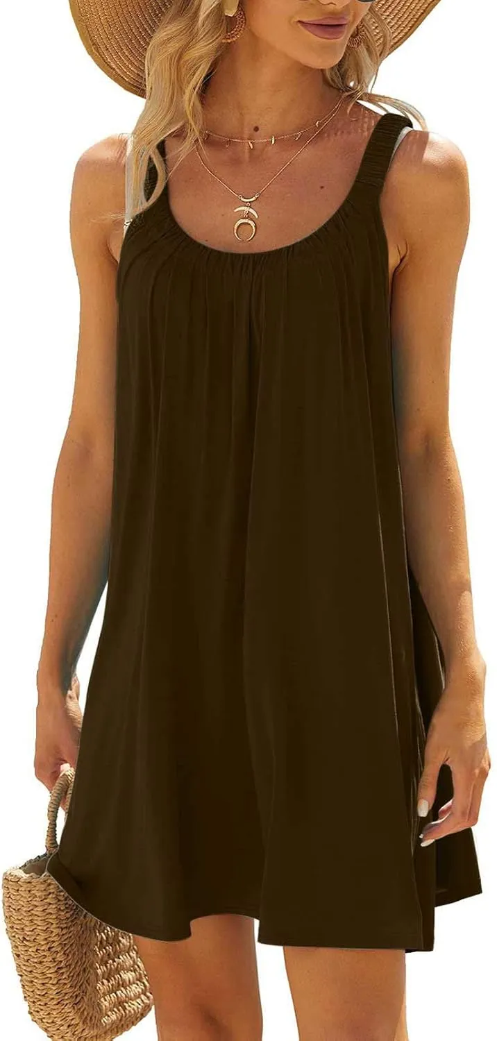 Casual Dresses for Women Basic Summer Beach Coverup Sun Dresses Soft Sleeveless Crewneck Hawaiian Mini Sun Dresses