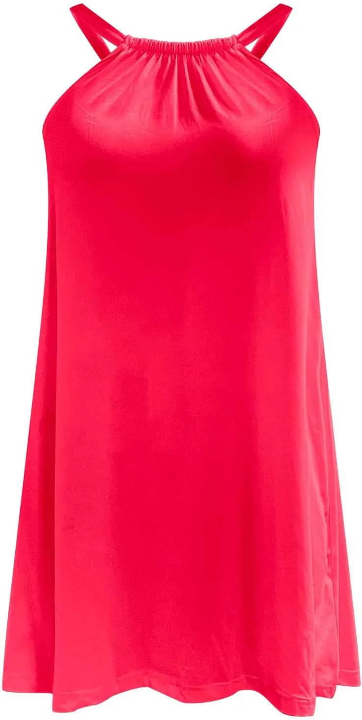 Casual Dresses for Women Basic Summer Beach Coverup Sun Dresses Soft Sleeveless Crewneck Hawaiian Mini Sun Dresses