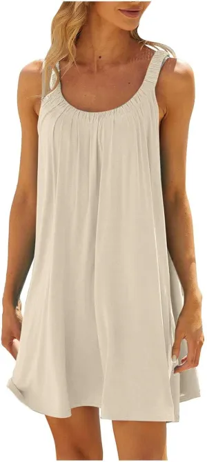 Casual Dresses for Women Basic Summer Beach Coverup Sun Dresses Soft Sleeveless Crewneck Hawaiian Mini Sun Dresses