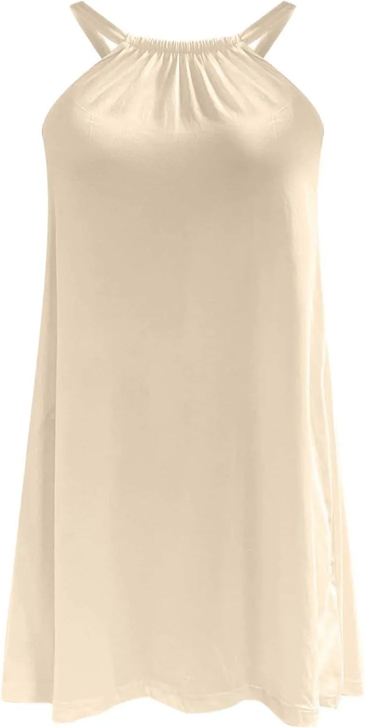 Casual Dresses for Women Basic Summer Beach Coverup Sun Dresses Soft Sleeveless Crewneck Hawaiian Mini Sun Dresses