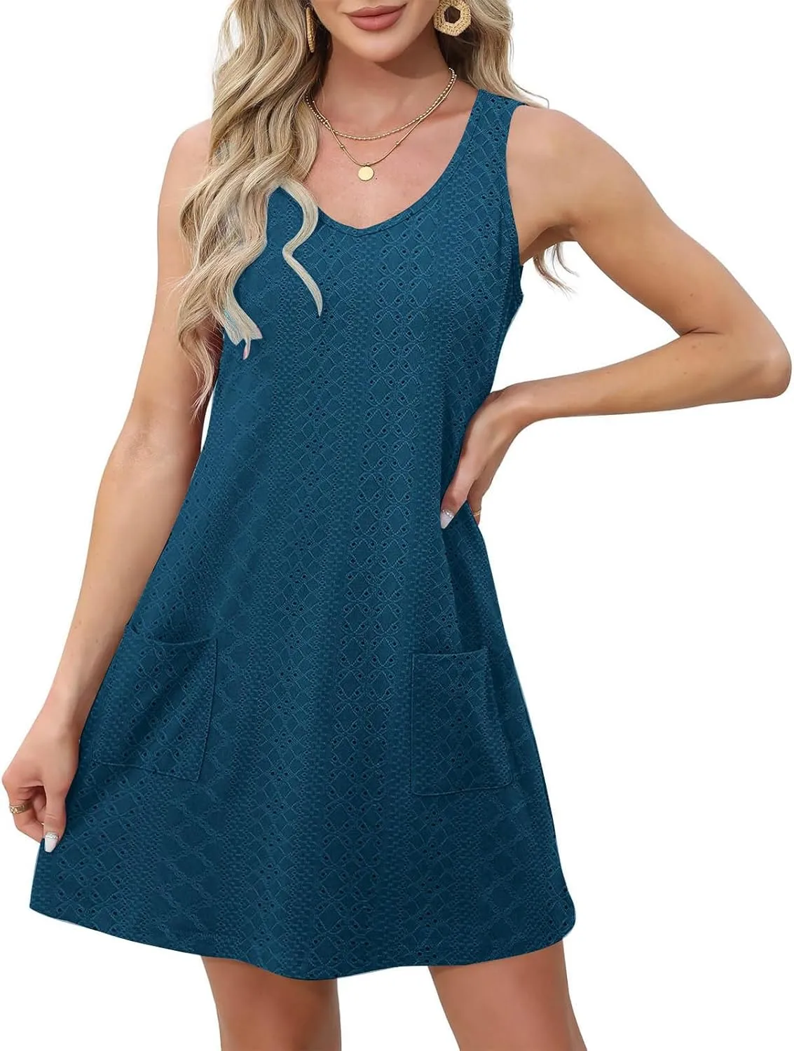 Casual Dresses for Women Casual U Neck Sleeveless Mini Dresses Soft Lightweight Summer Hawaiian Vacation Sundresses