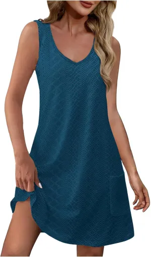 Casual Dresses for Women Casual U Neck Sleeveless Mini Dresses Soft Lightweight Summer Hawaiian Vacation Sundresses