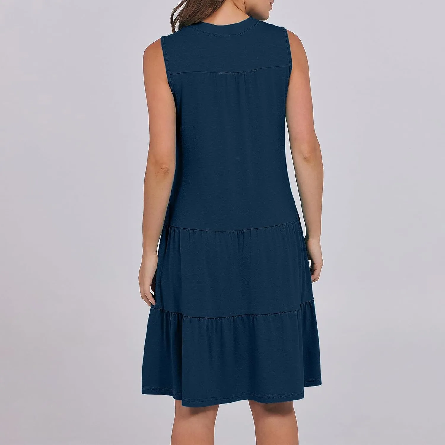 Casual Summer Dresses for Women 2025 Beach Vacation Mini Dresses with Pockets Sleeveless V Neck Ruffle Dresses
