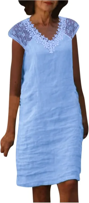 Ceboyel Women 2023 Summer Linen Dresses Cotton Boho Shirt Dresses Midi Length Casual Dress Trendy Ladies Beach Outfits