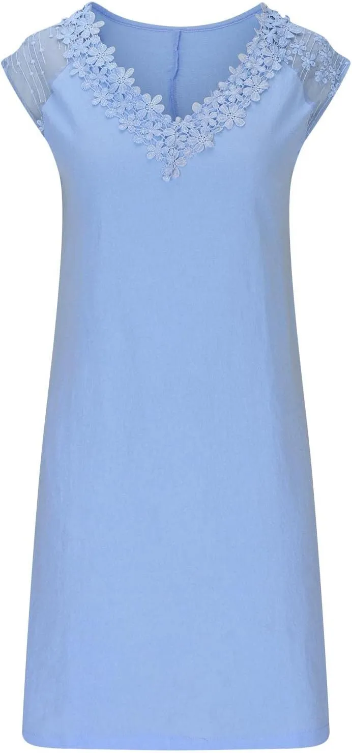Ceboyel Women 2023 Summer Linen Dresses Cotton Boho Shirt Dresses Midi Length Casual Dress Trendy Ladies Beach Outfits