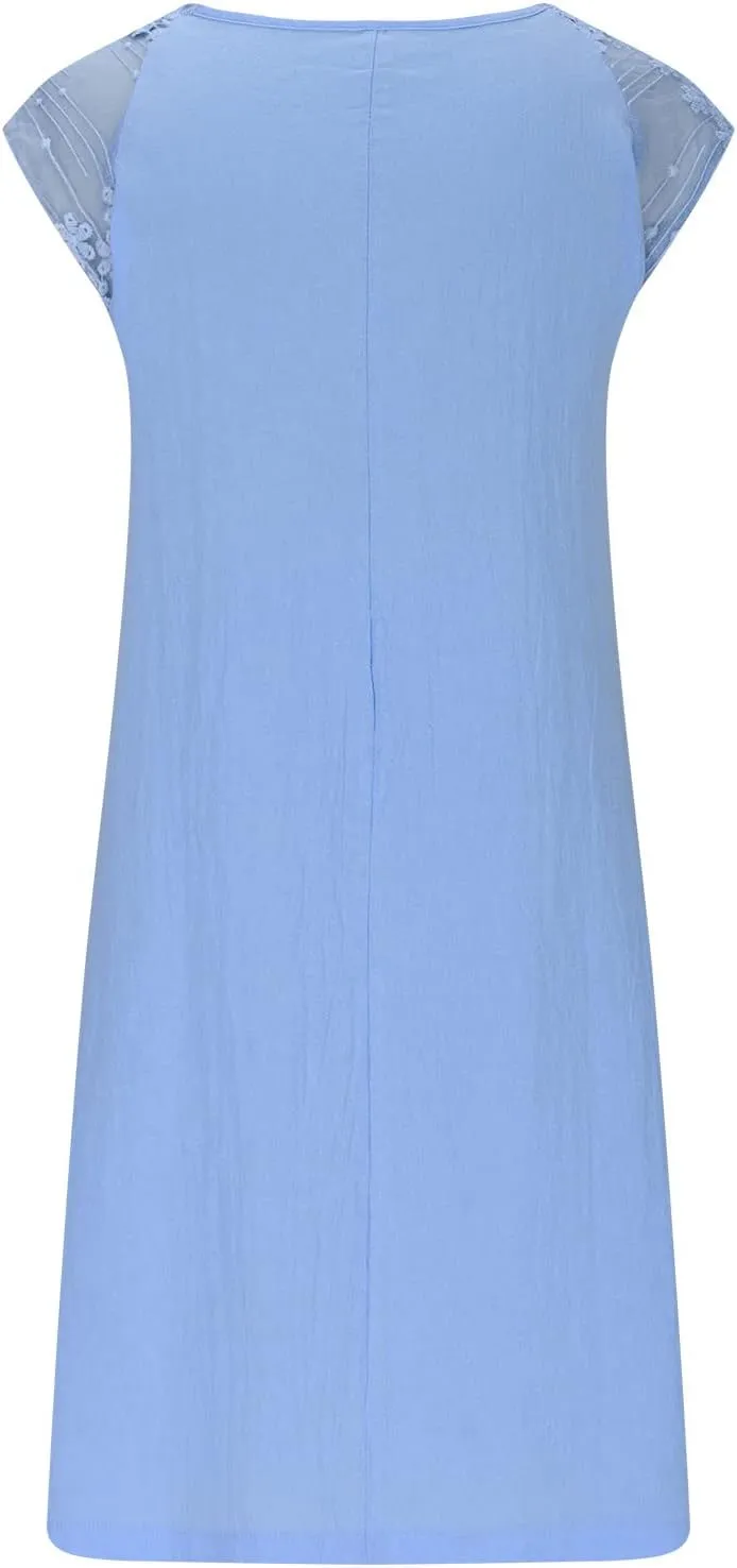Ceboyel Women 2023 Summer Linen Dresses Cotton Boho Shirt Dresses Midi Length Casual Dress Trendy Ladies Beach Outfits