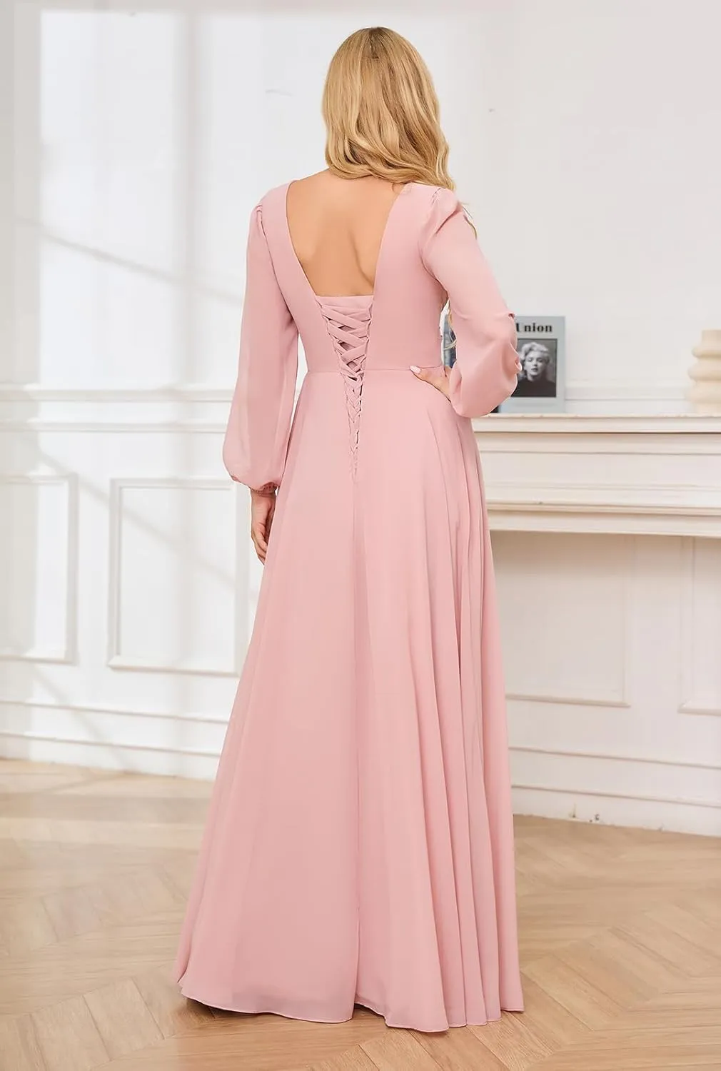 Chiffon Bridesmaid Dresses for Women 2025 V Neck A-Line Pleated Evening Party Maxi Gown with Slit