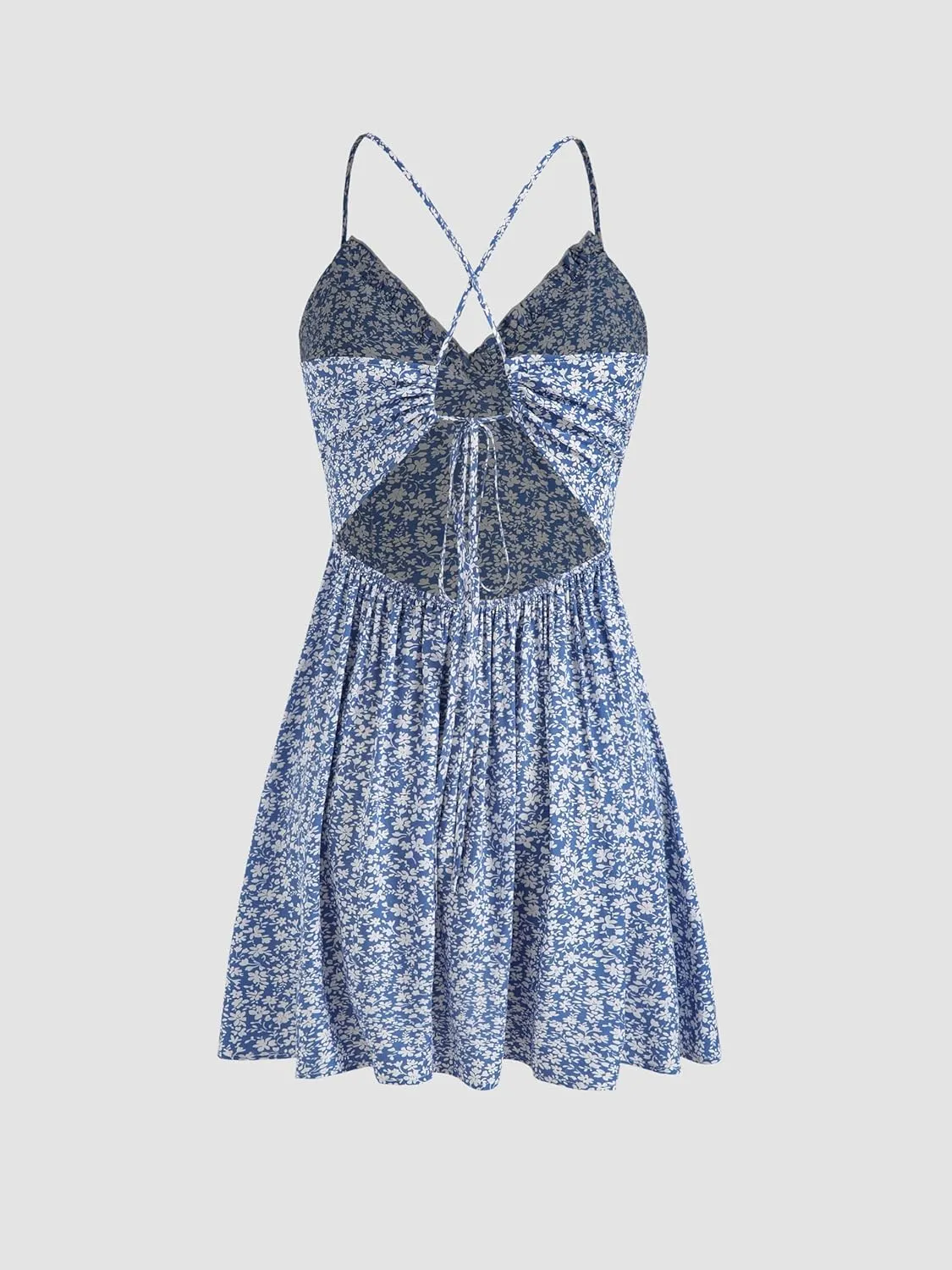 CIDER Womens Mini Dress Backless Floral V Neck Tie Back Summer Beach Vacation Sundress Going Out Dresses