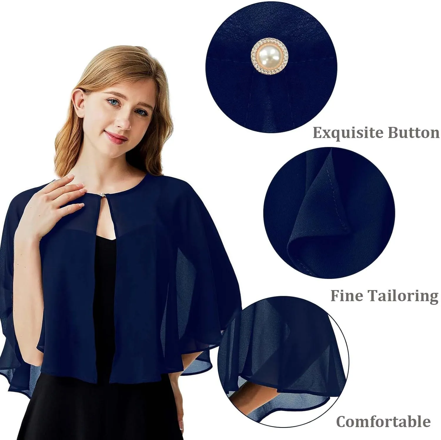 Ciormis Chiffon Capelet Women's Soft Shawls and Wraps for Evening Dresses, Wedding Formal Dress Shawl Cape Cover up
