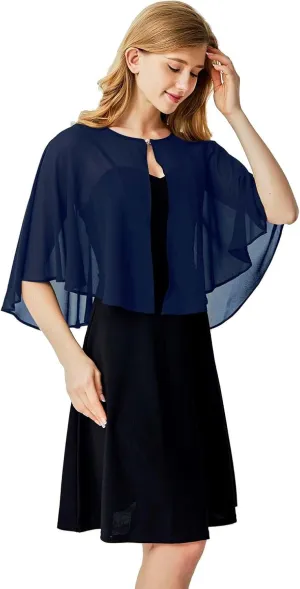 Ciormis Chiffon Capelet Women's Soft Shawls and Wraps for Evening Dresses, Wedding Formal Dress Shawl Cape Cover up