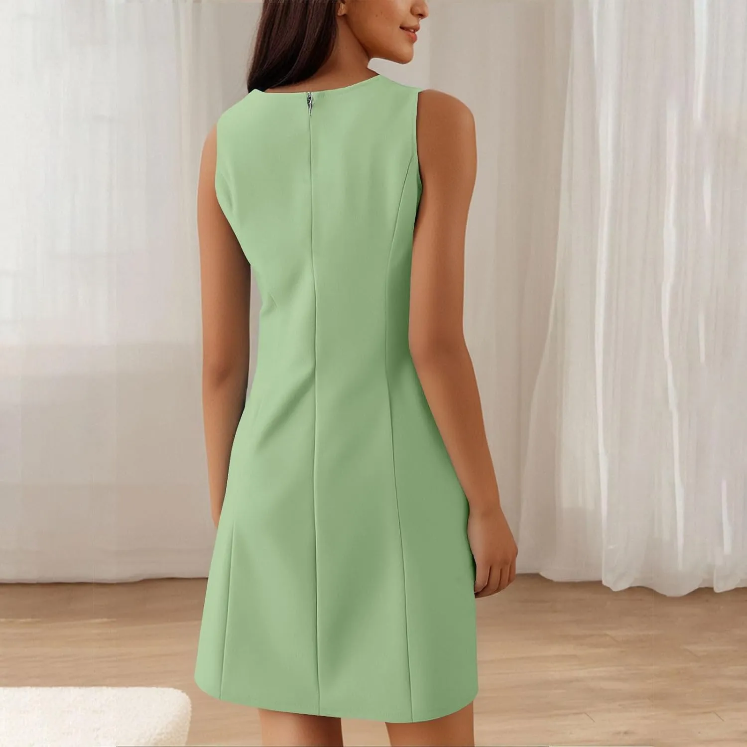 Crew Neck Dresses for Women's Summer Casual Solid Color Sleeveless - Flowy Loose Fit Mini Dress for Lounge