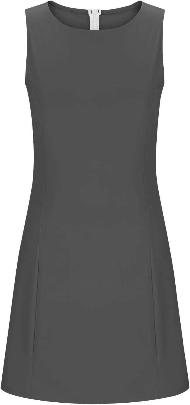 Crew Neck Dresses for Women's Summer Casual Solid Color Sleeveless - Flowy Loose Fit Mini Dress for Lounge