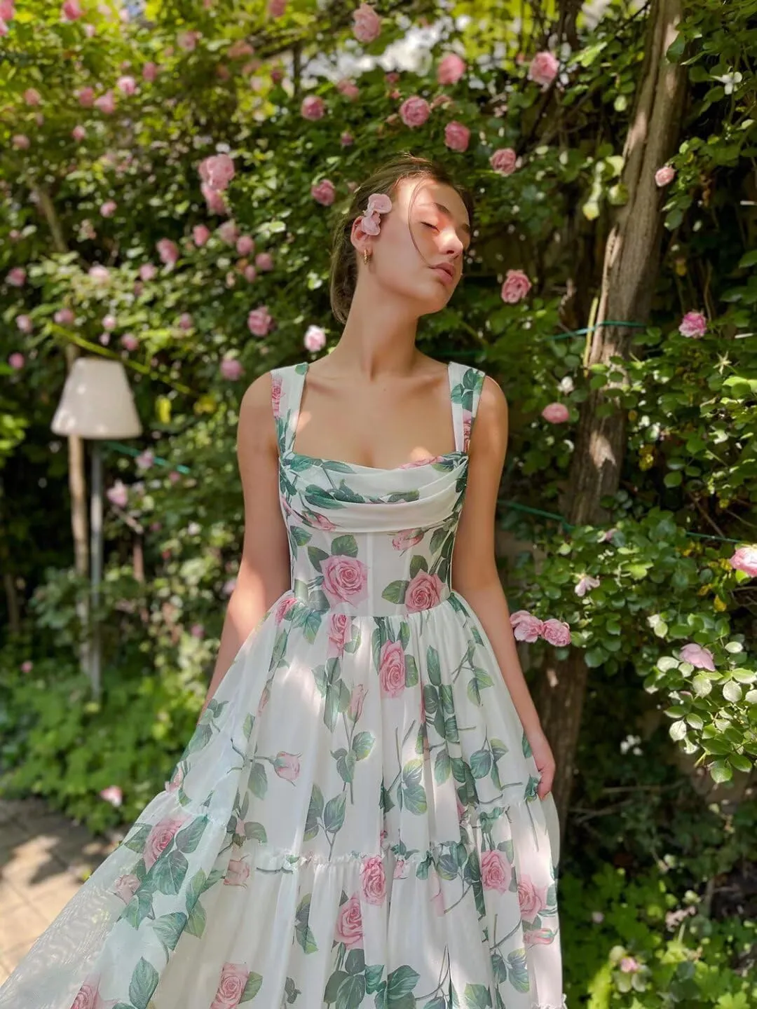 Cute Tulle Floral Print Prom Dress Long Senior Evening Gown for Girls WD109