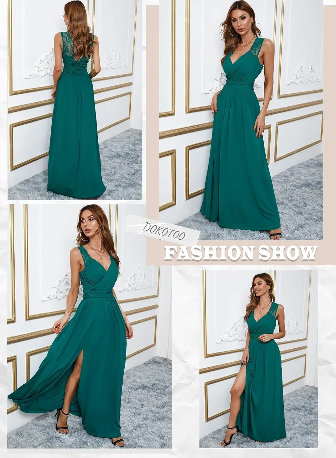 Dokotoo Womens 2025 Formal Dresses Wrap V-Neck Ruched Sexy Bridesmaid Wedding Guest Maxi Dresses
