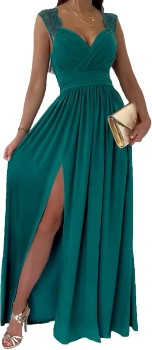 Dokotoo Womens 2025 Formal Dresses Wrap V-Neck Ruched Sexy Bridesmaid Wedding Guest Maxi Dresses