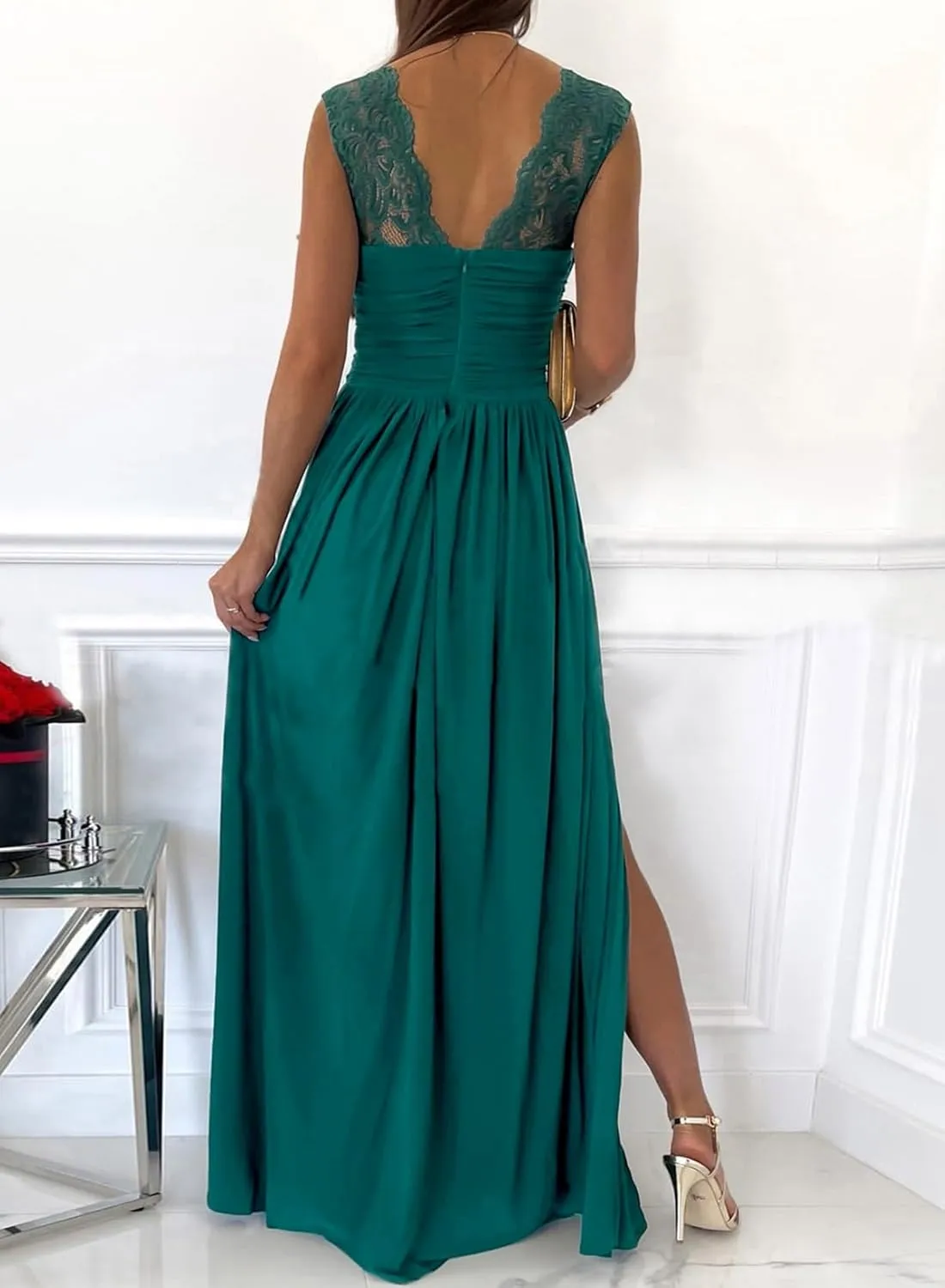 Dokotoo Womens 2025 Formal Dresses Wrap V-Neck Ruched Sexy Bridesmaid Wedding Guest Maxi Dresses