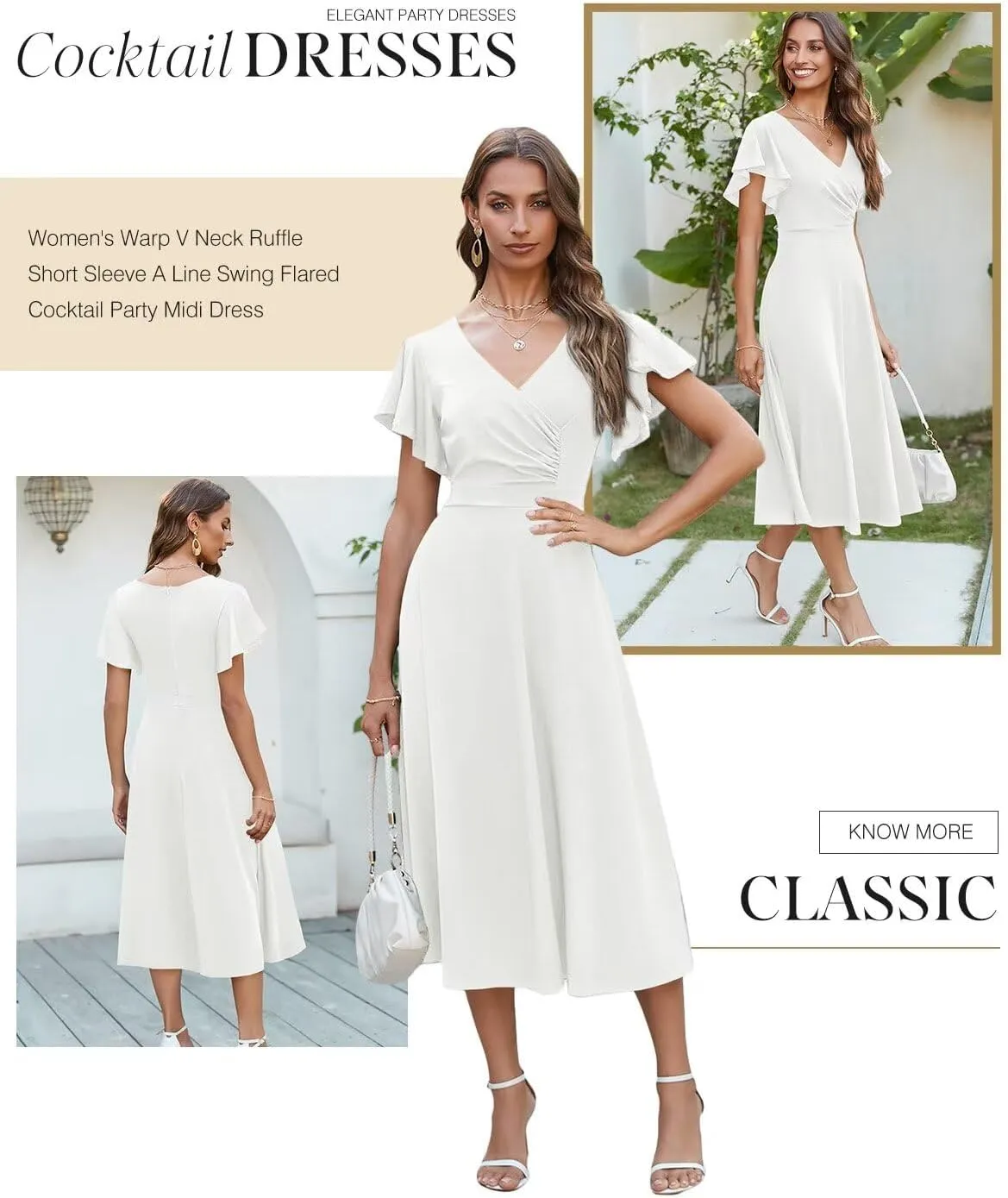 Dokotoo Women's V Neck Elegant Party Dress Short Sleeve Skater Dress Wedding Guest Dresses