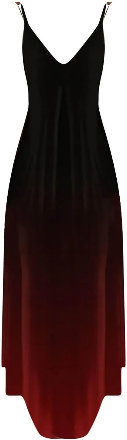 Dresses for Women 2025 Fashion Sleeveless Spaghetti Strap Maxi Dress Causal V Neck Gradient Color Summer Sundress