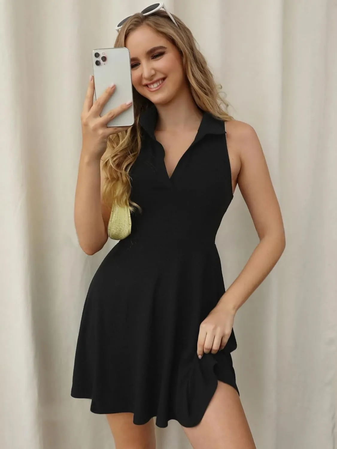 Dresses for Women White Lace Strappy Mini Dress, Sundress with Elastic Waist Sexy Summer Beach Dress for Vacation