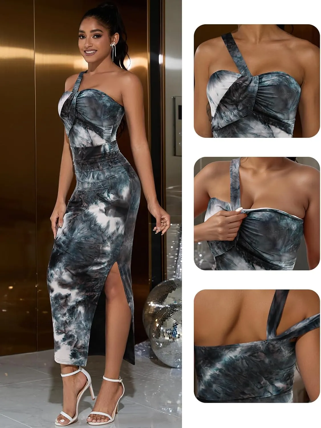 DRESSTELLS Women's Summer Maxi Bodycon Floral Tie Dye Wedding Guest Backless Long Party Club Split Dresses