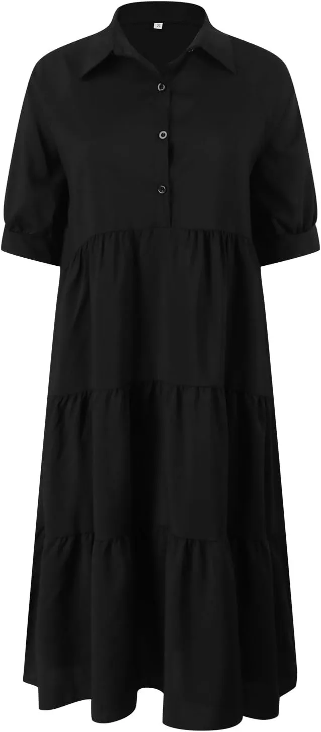 Eduavar Midi Dresses for Women 2024 Summer Elegant Dresses for Women Floral Print Short Sleeve Flowy Midi Dress with Pockets
