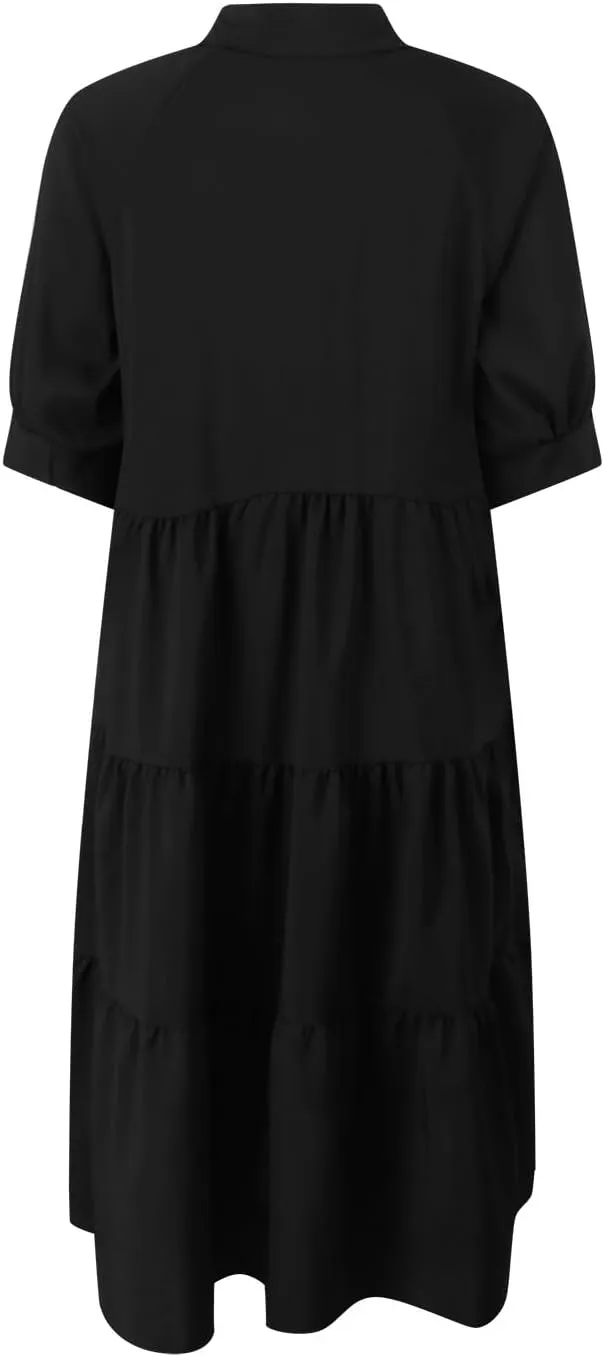 Eduavar Midi Dresses for Women 2024 Summer Elegant Dresses for Women Floral Print Short Sleeve Flowy Midi Dress with Pockets