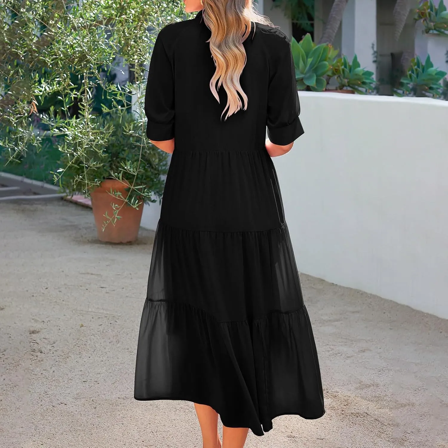 Eduavar Midi Dresses for Women 2024 Summer Elegant Dresses for Women Floral Print Short Sleeve Flowy Midi Dress with Pockets