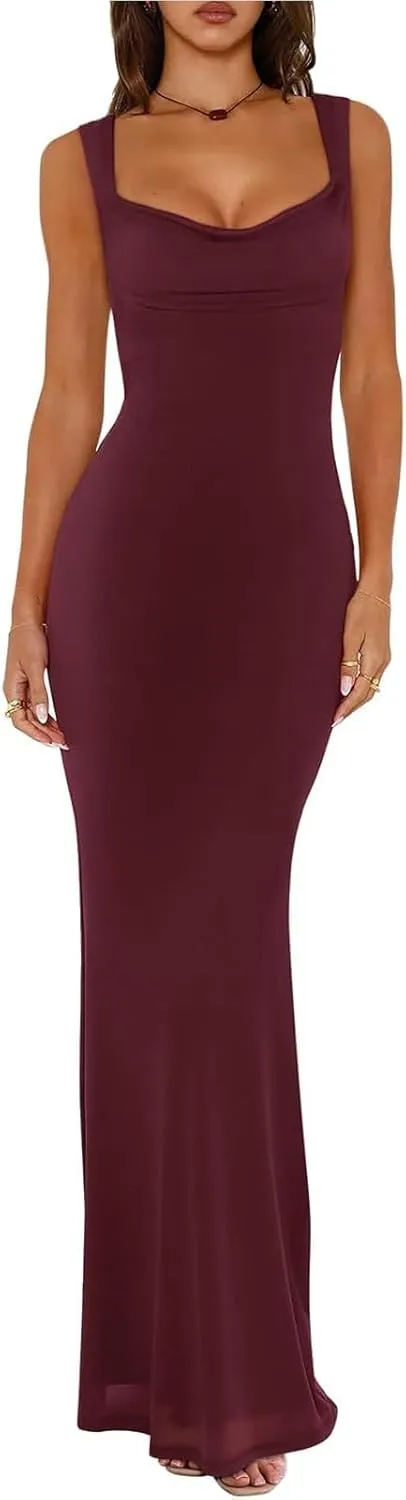 Elegant Mermaid Fashion Prom Dress Cowl Neck Sleeveless Floor-Length Chiffon Evening Gown with Solid Color 2025