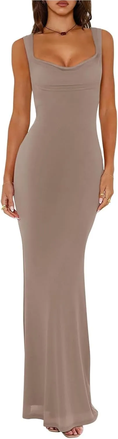 Elegant Mermaid Fashion Prom Dress Cowl Neck Sleeveless Floor-Length Chiffon Evening Gown with Solid Color 2025