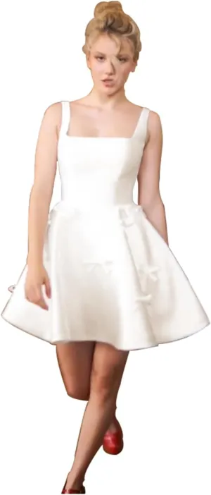 Elegant Off The Shoulder Short Wedding Dresses for Bride Modest Pleated Satin Mini Bridal Shower Dress for Women