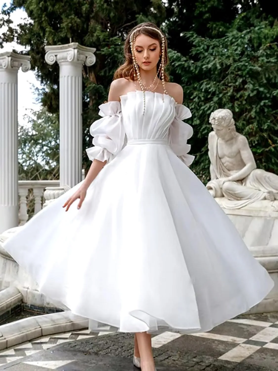 Elegant Short Wedding Dresses for Bride 2025 Engagement Ruffle Bridal Shower Dress for Wedding