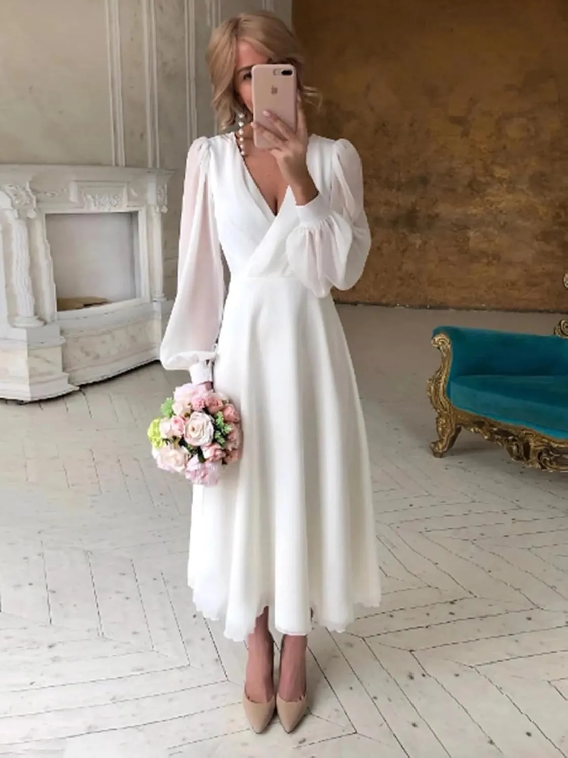 Elegant Short Wedding Dresses for Bride 2025 Engagement Ruffle Bridal Shower Dress for Wedding